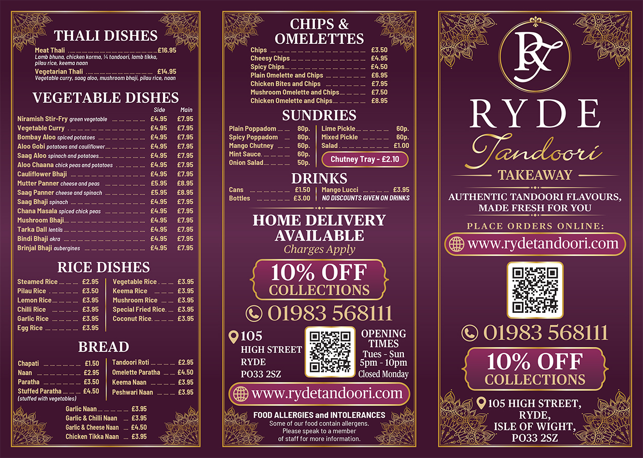 Ryde Tandoori - Takeaway Menu 2026